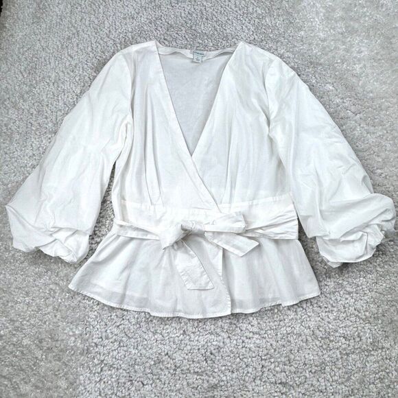 Sundance Avant Garde 3/4 Puff Sleeve Wrap Top Blouse White - Picture 2 of 9